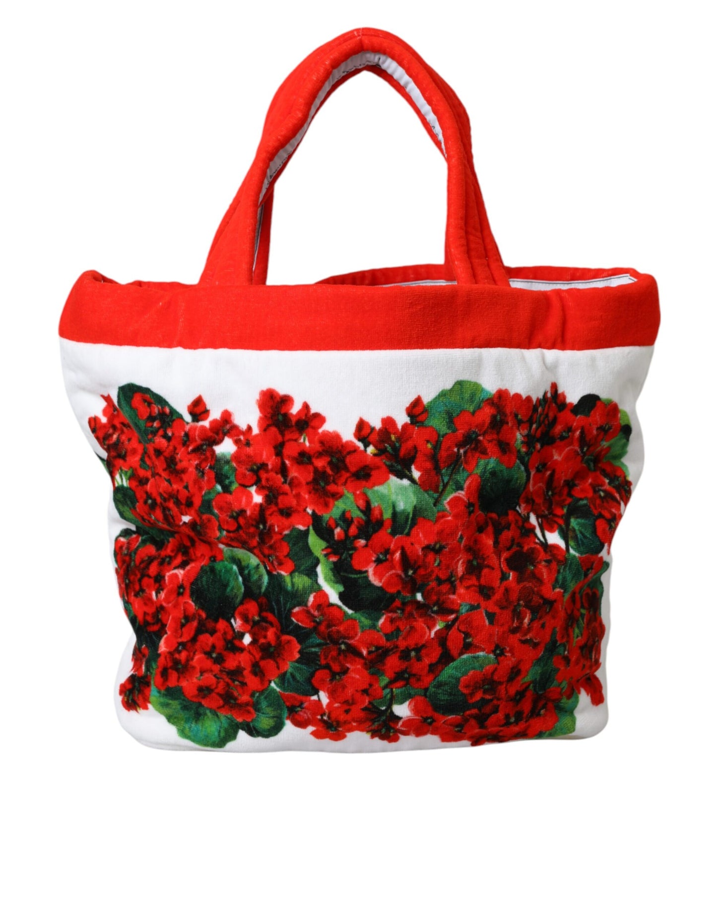 Dolce & Gabbana White Red Floral Canvas Logo Shopping Tote Bag