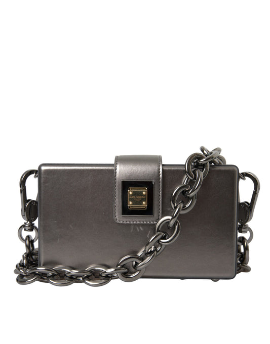 Dolce & Gabbana Metallic Gray Calfskin Leather DG BOX Shoulder Bag