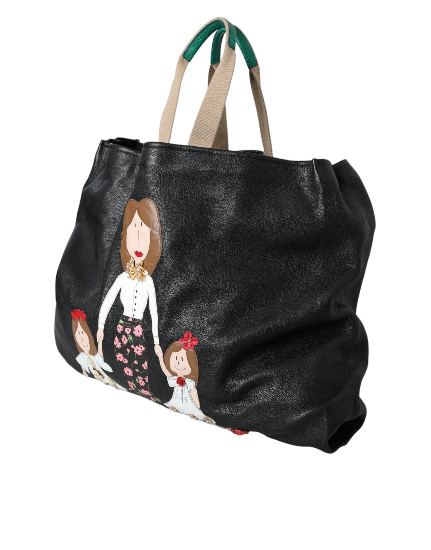 Dolce & Gabbana Black Leather #DGFamily Patch Shopping Tote Bag