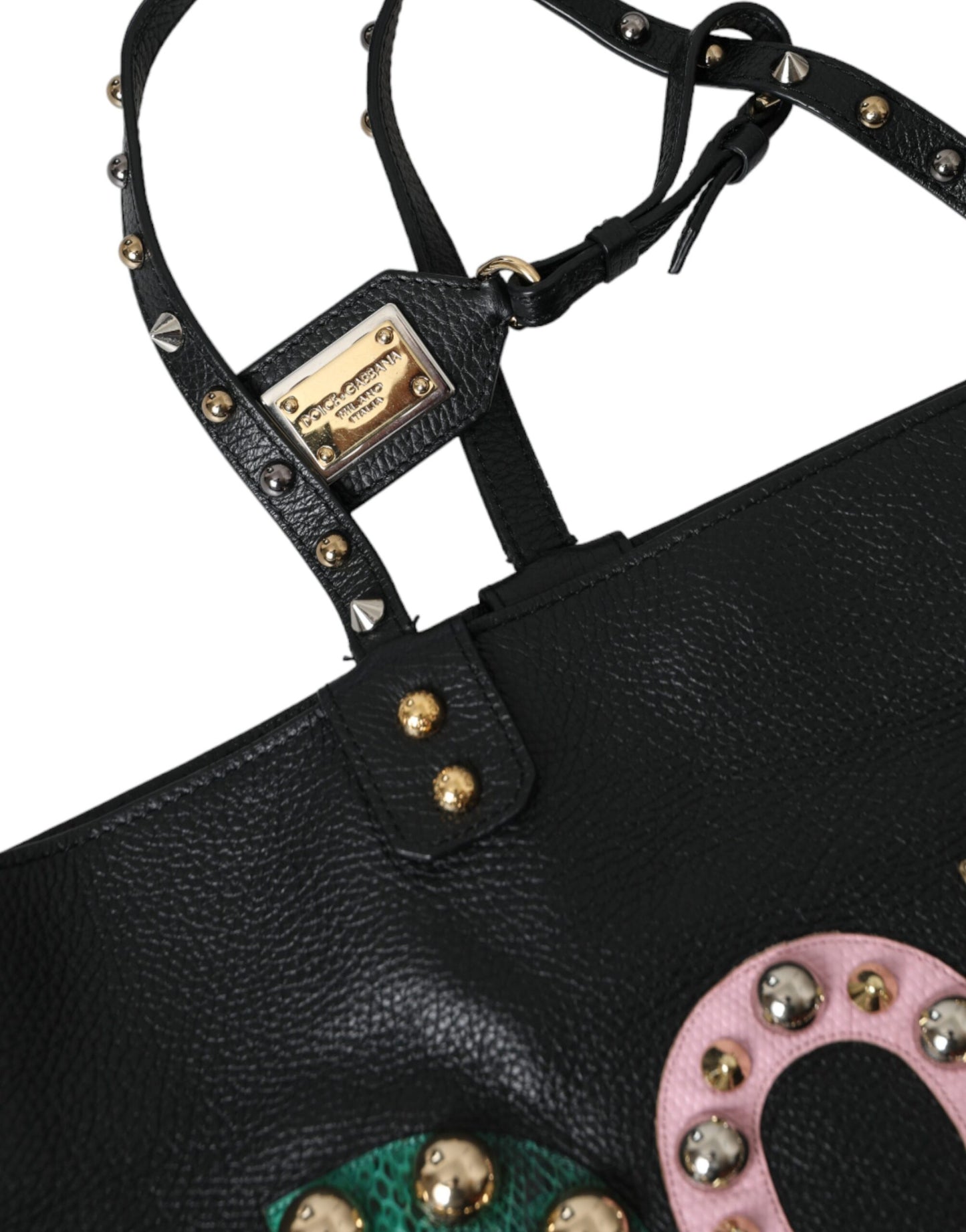 Dolce & Gabbana Black BEATRICE Leather Embellished Shopping Tote Bag