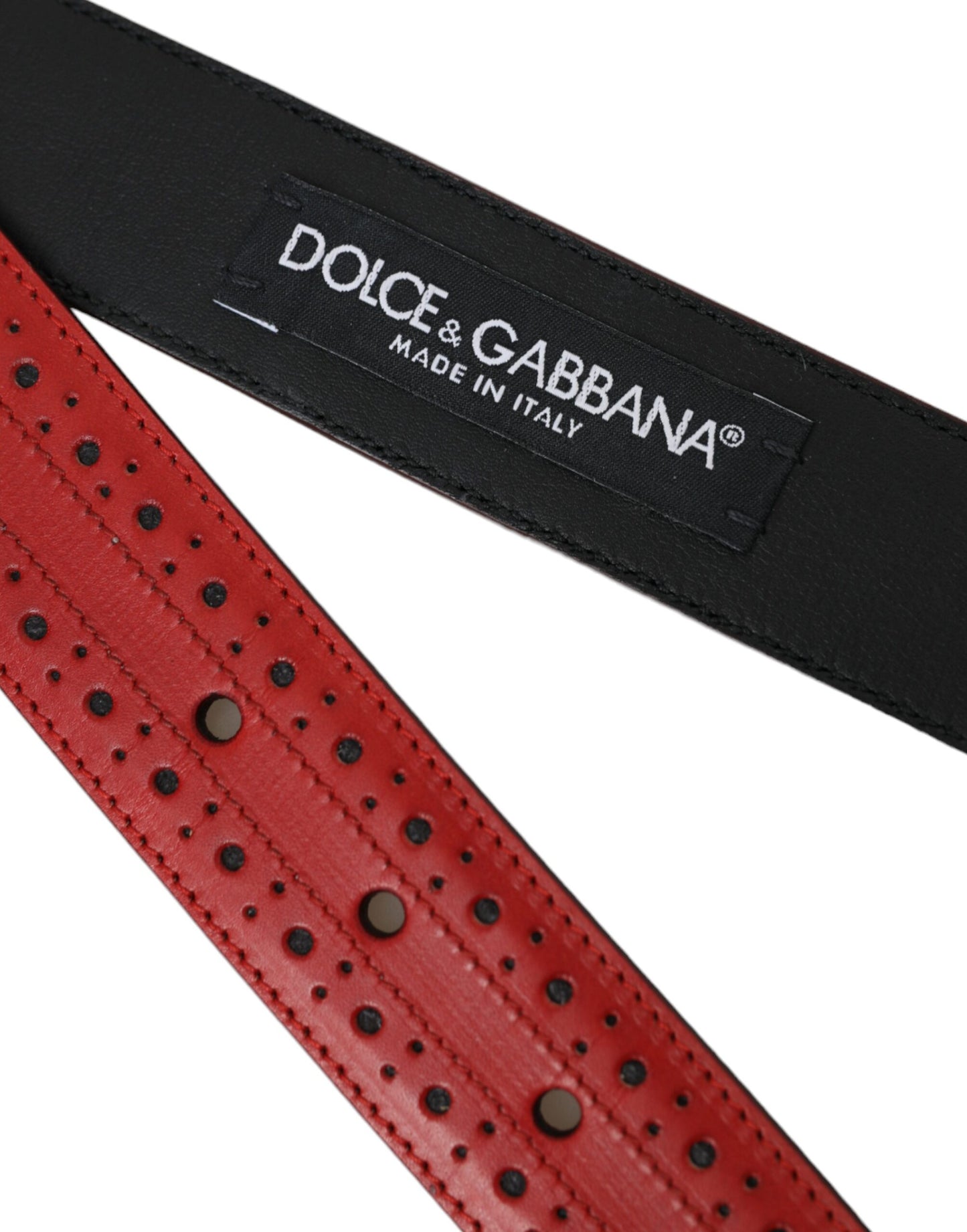 Dolce & Gabbana Red Perforated Leather Metal Buckle Belt Men