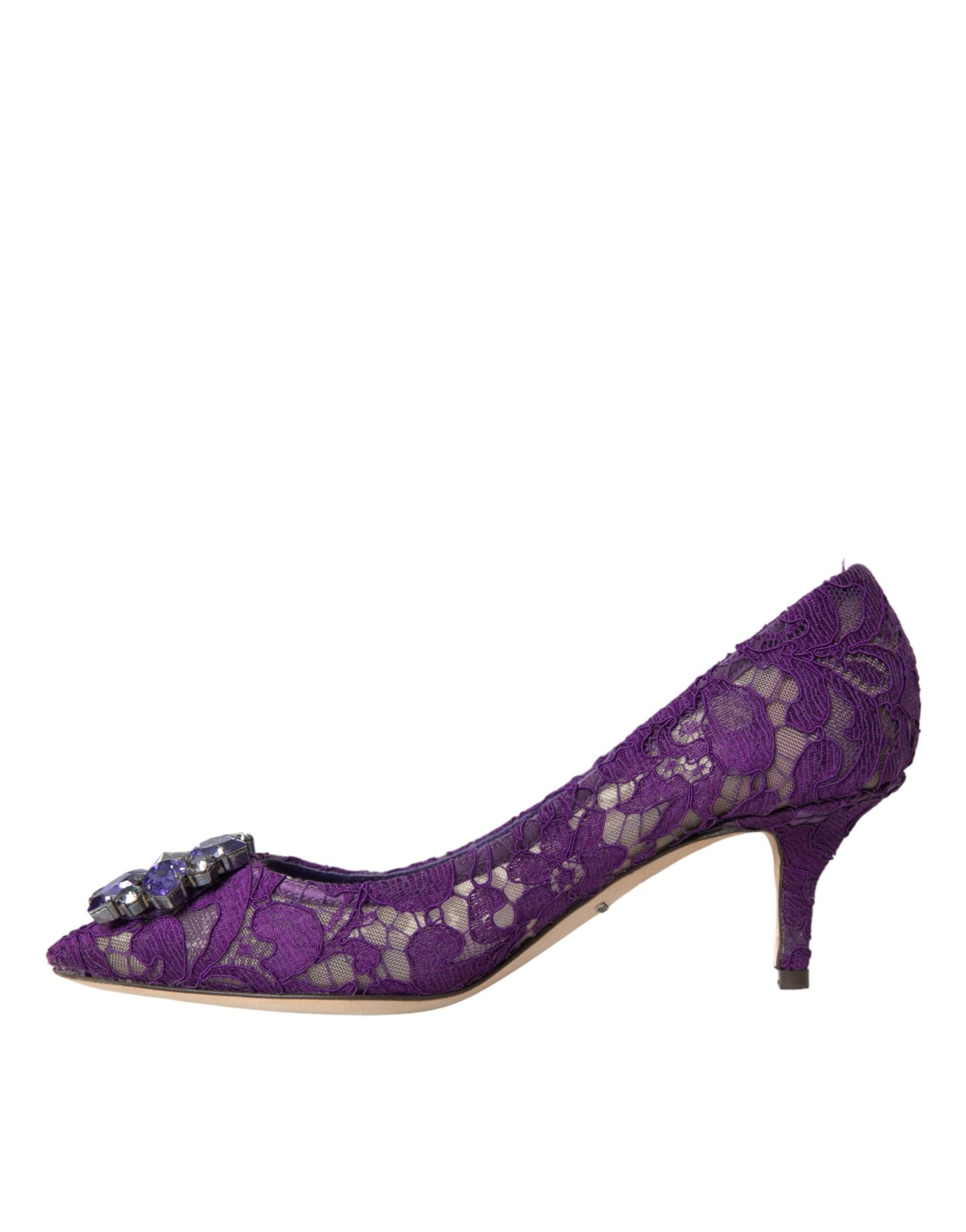 Dolce & Gabbana Purple Taormina Lace Crystal Heel Pumps Shoes