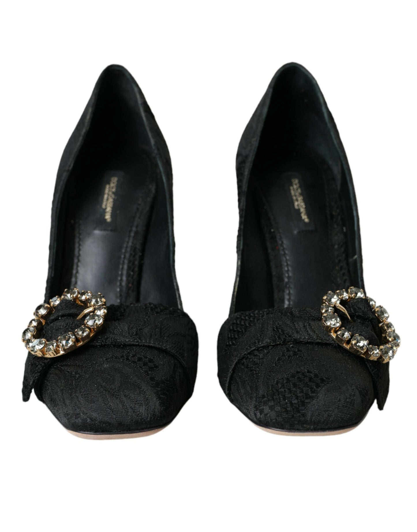 Dolce & Gabbana Black Brocade Crystals Heels Pumps Shoes