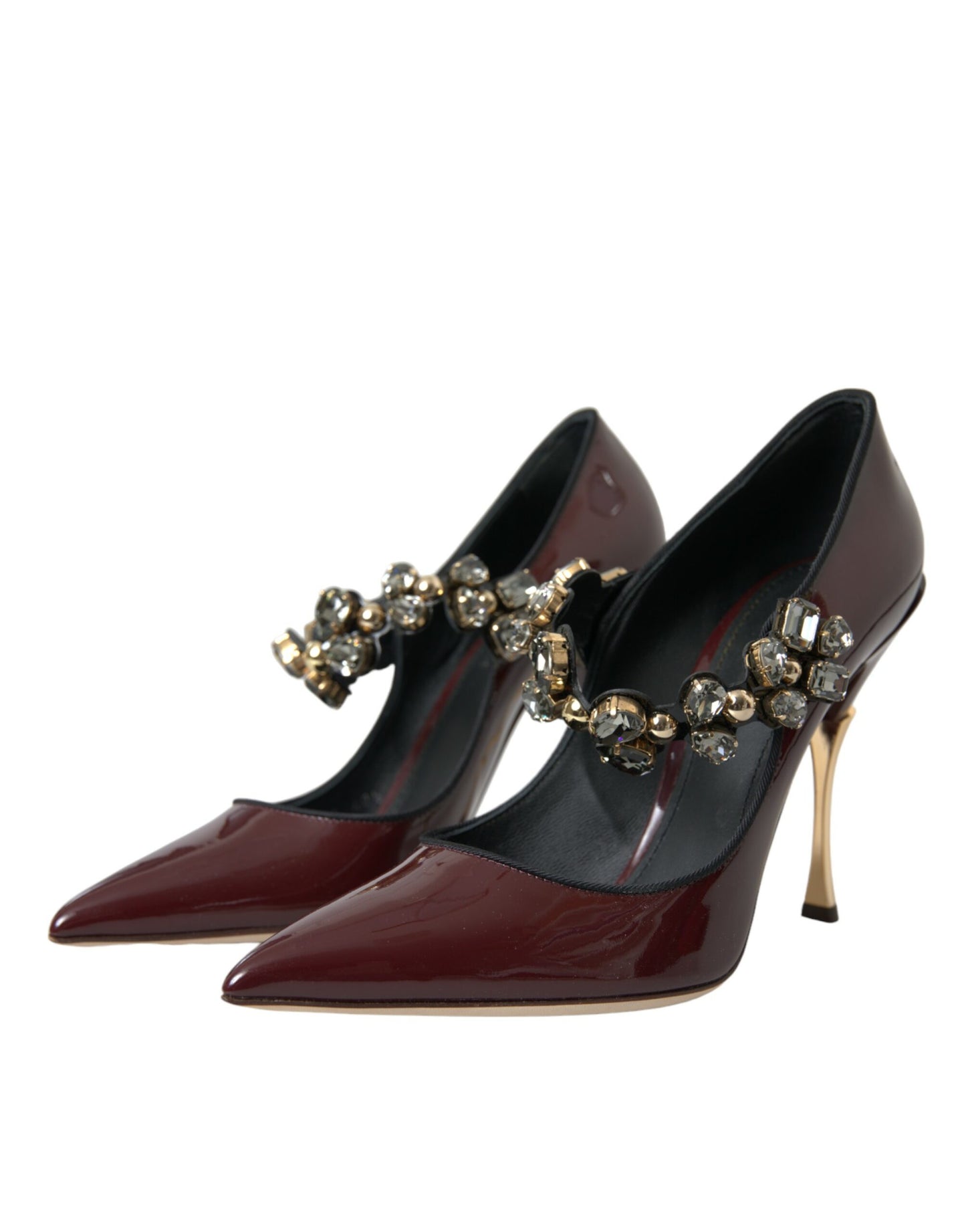 Dolce & Gabbana Bordeaux Leather Crystal Pumps Shoes