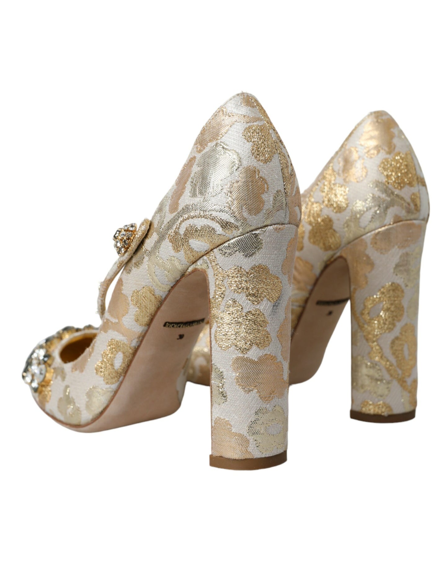 Dolce & Gabbana Gold Jacquard Crystal Mary Janes Pumps Shoes