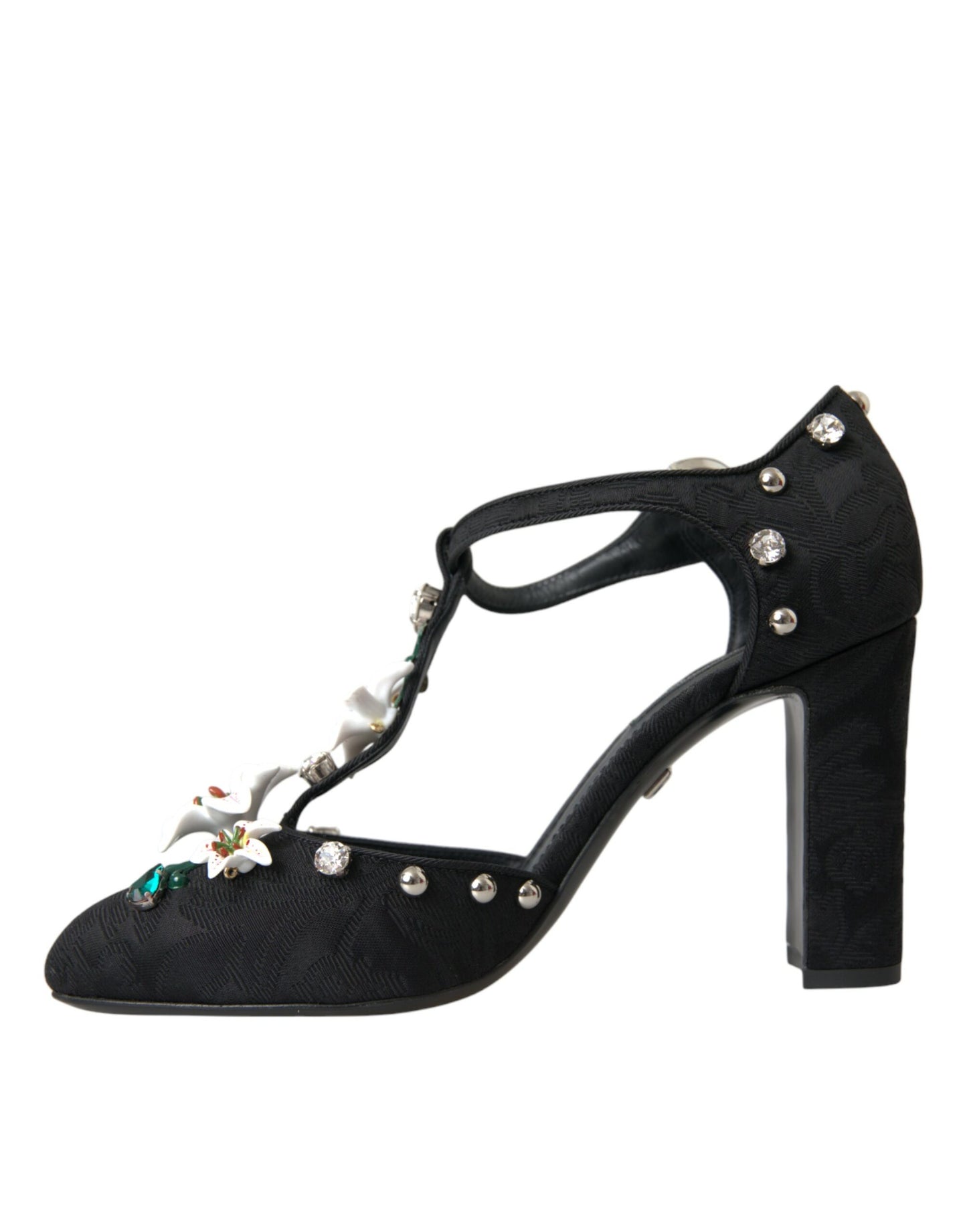 Dolce & Gabbana Black Lilies Crystal Heels Pumps Shoes