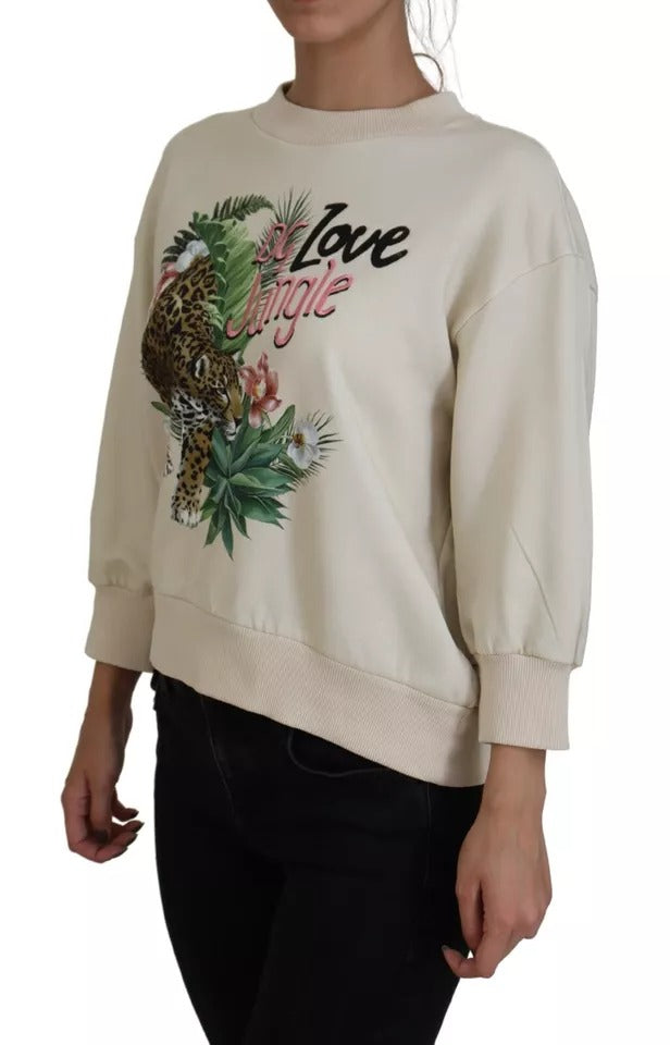 Dolce & Gabbana Beige Jungle Printed Pullover Cotton Sweater