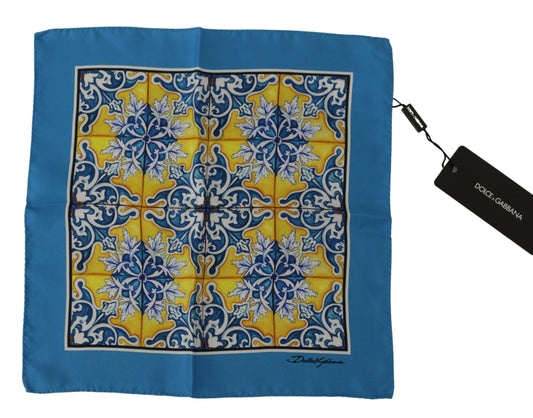 Dolce & Gabbana Elegant Majolica Blue Silk Men's Scarf