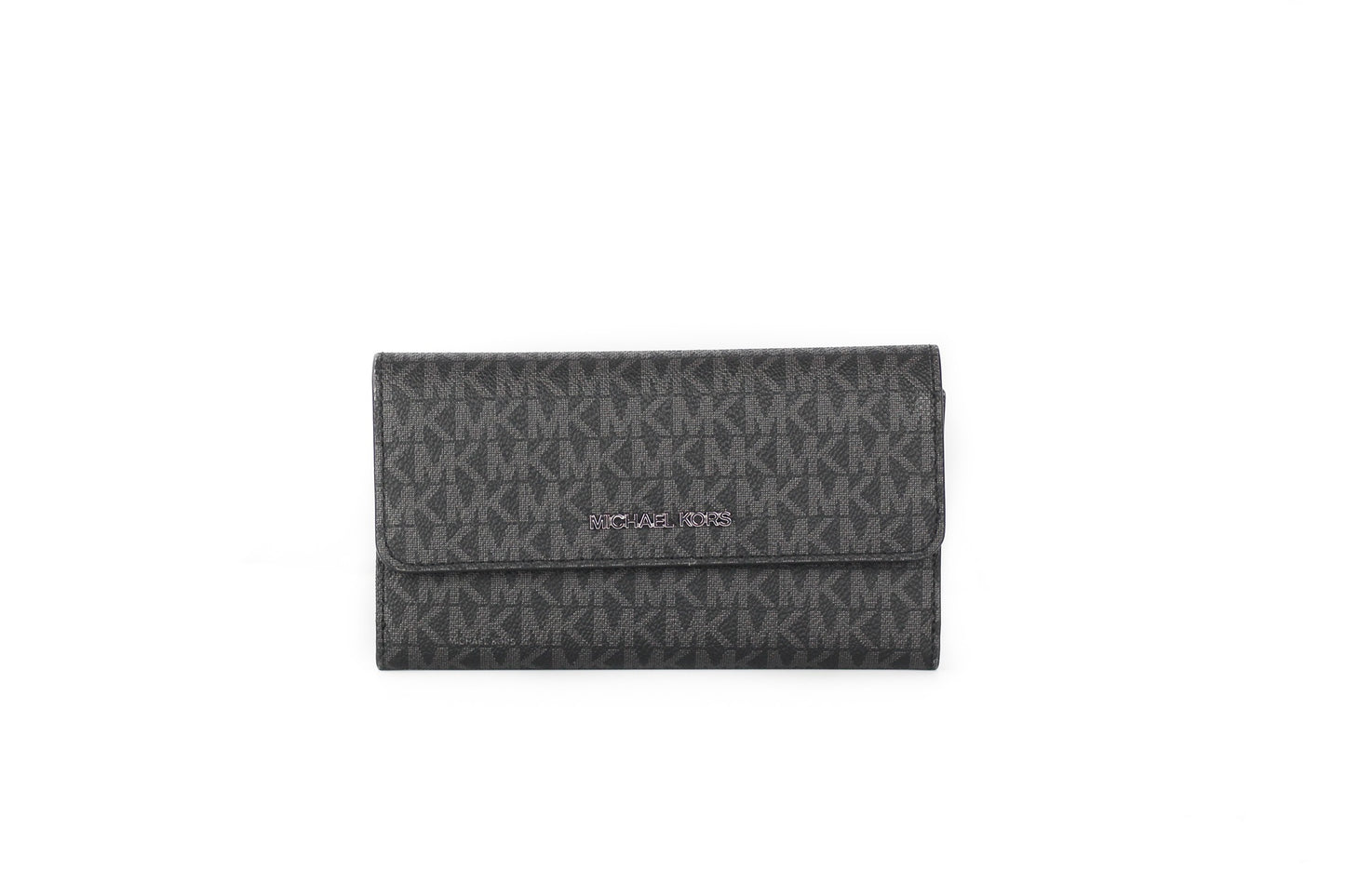 Michael Kors Jet Set Travel Leather Large Trifold Wallet Clutch Black