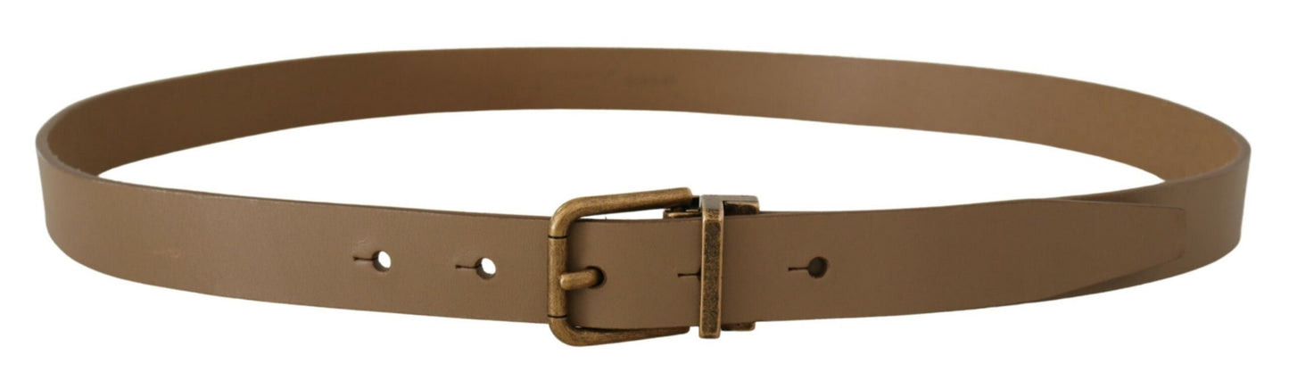 Dolce & Gabbana Elegant Brown Leather Belt with Brass Tone Buckle