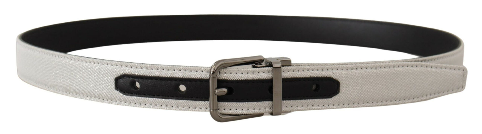 Dolce & Gabbana Chic White Leather Belt with Chrome Buckle luxury belt