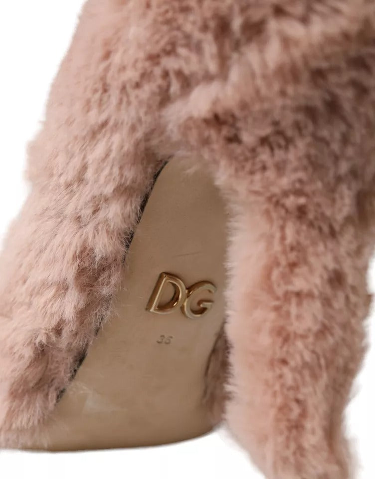 Dolce & Gabbana Light Pink Faux Fur Heels Pumps Shoes