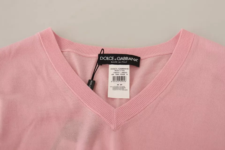 Dolce & Gabbana Pink V-neck Women Pullover Cashmere Sweater