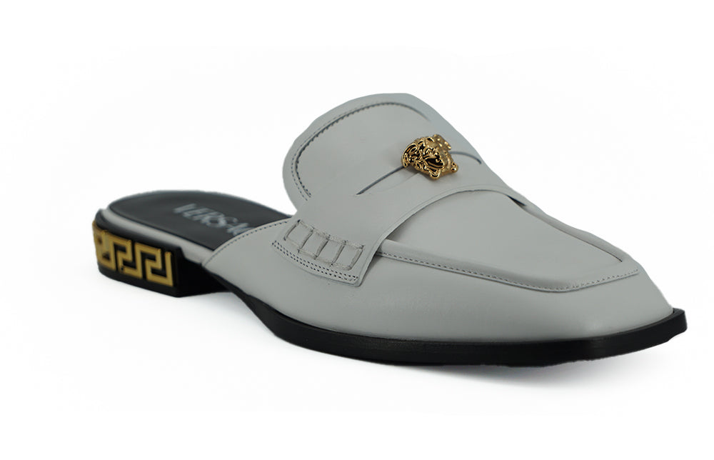 buy Versace Elegant White Leather Flat Slides