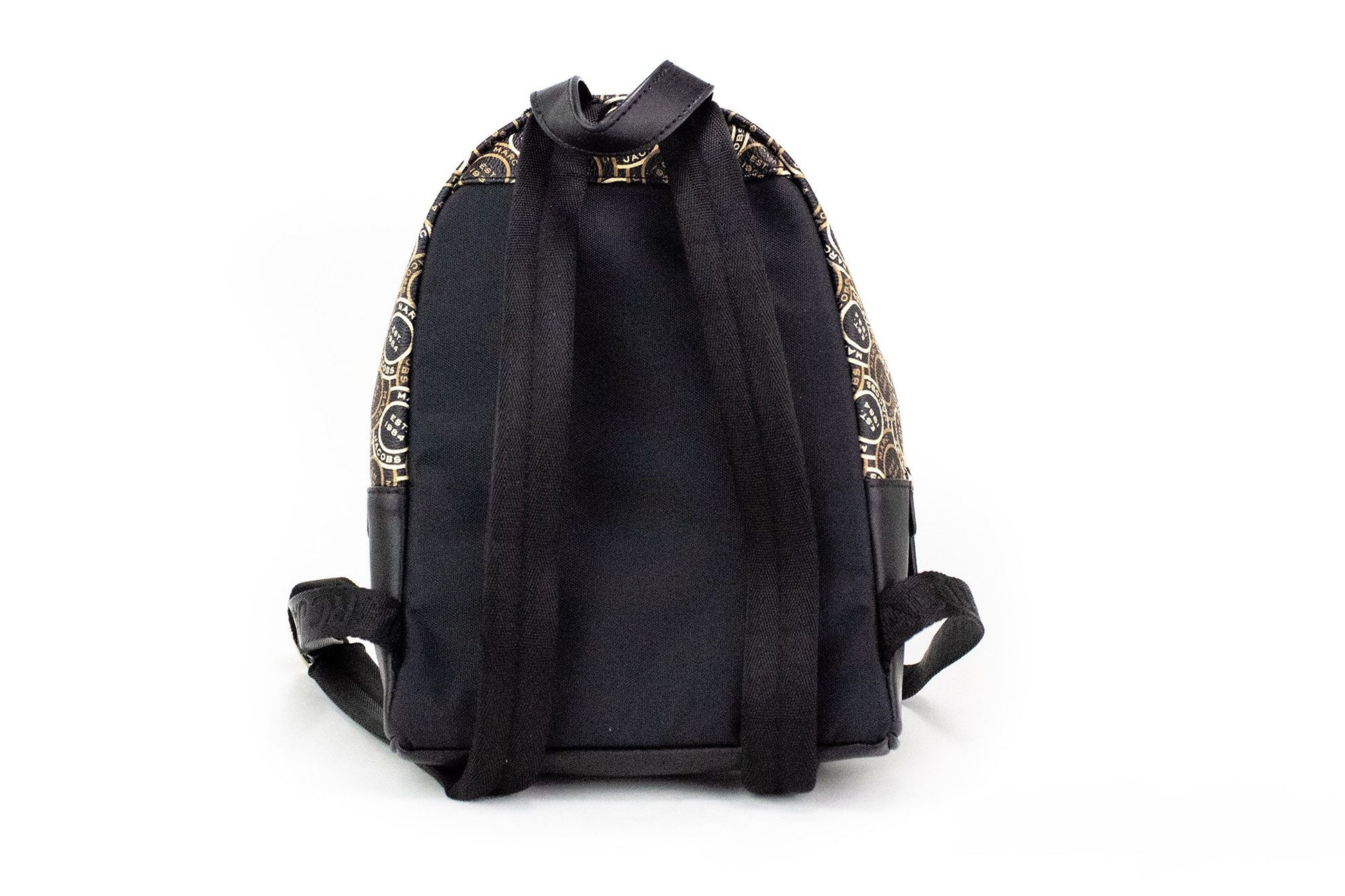 Marc Jacobs Signet Mini Black Logo Printed Leather Shoulder Backpack Bookbag Luxury