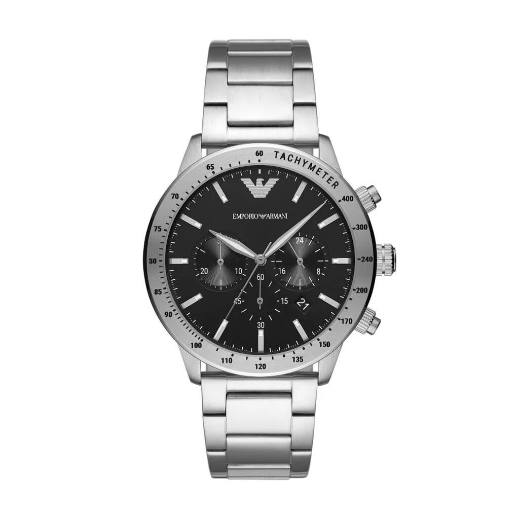 Emporio Armani Sleek Silver Steel Chronograph Watch