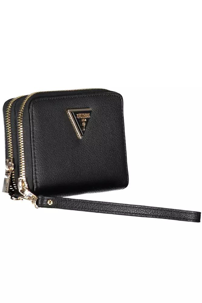 Guess Jeans Elegant Black Double Wallet with Zip Closure