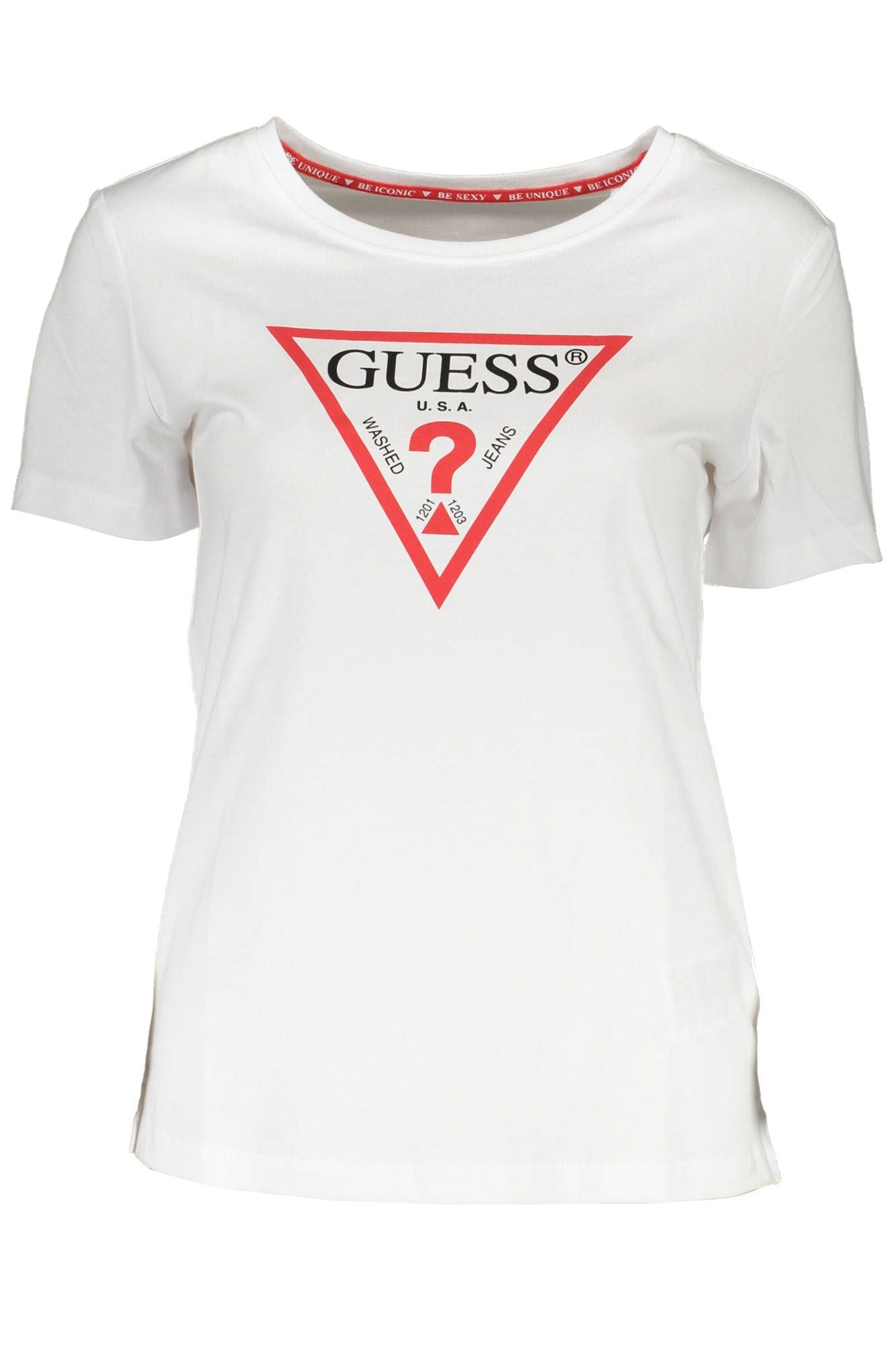 Guess Jeans Chic White Logo Print Crew Neck Tee