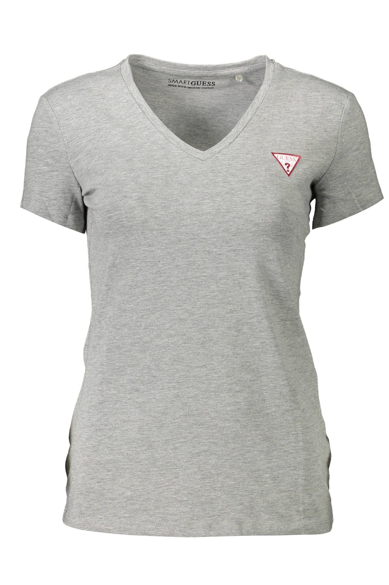 Guess Jeans Chic V-Neck Logo Tee in Gray