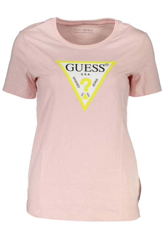 Guess Jeans Chic Pink Logo Tee with Crew Neck