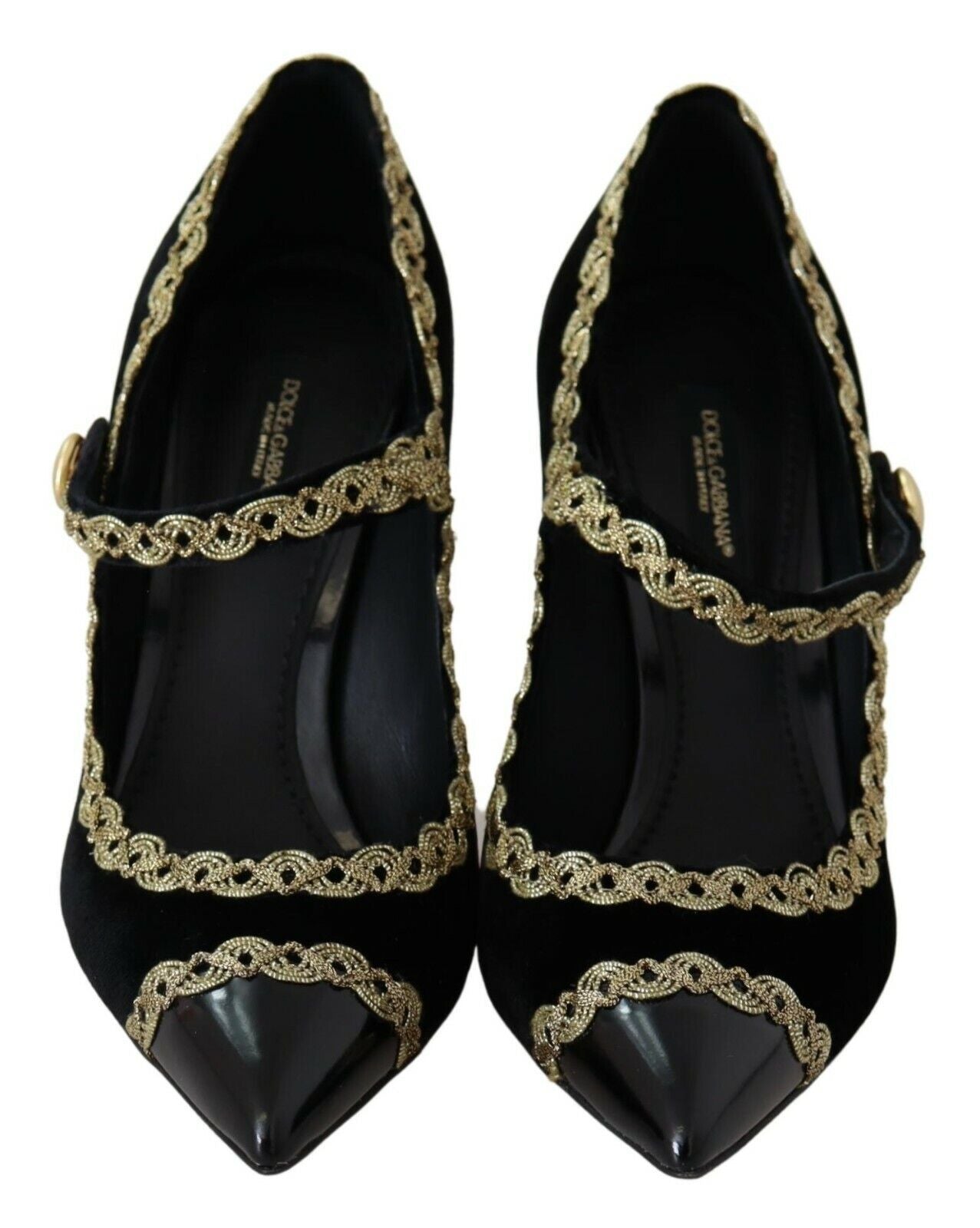 Dolce & Gabbana Elegant Gold-Embroidered Black Velvet Pumps