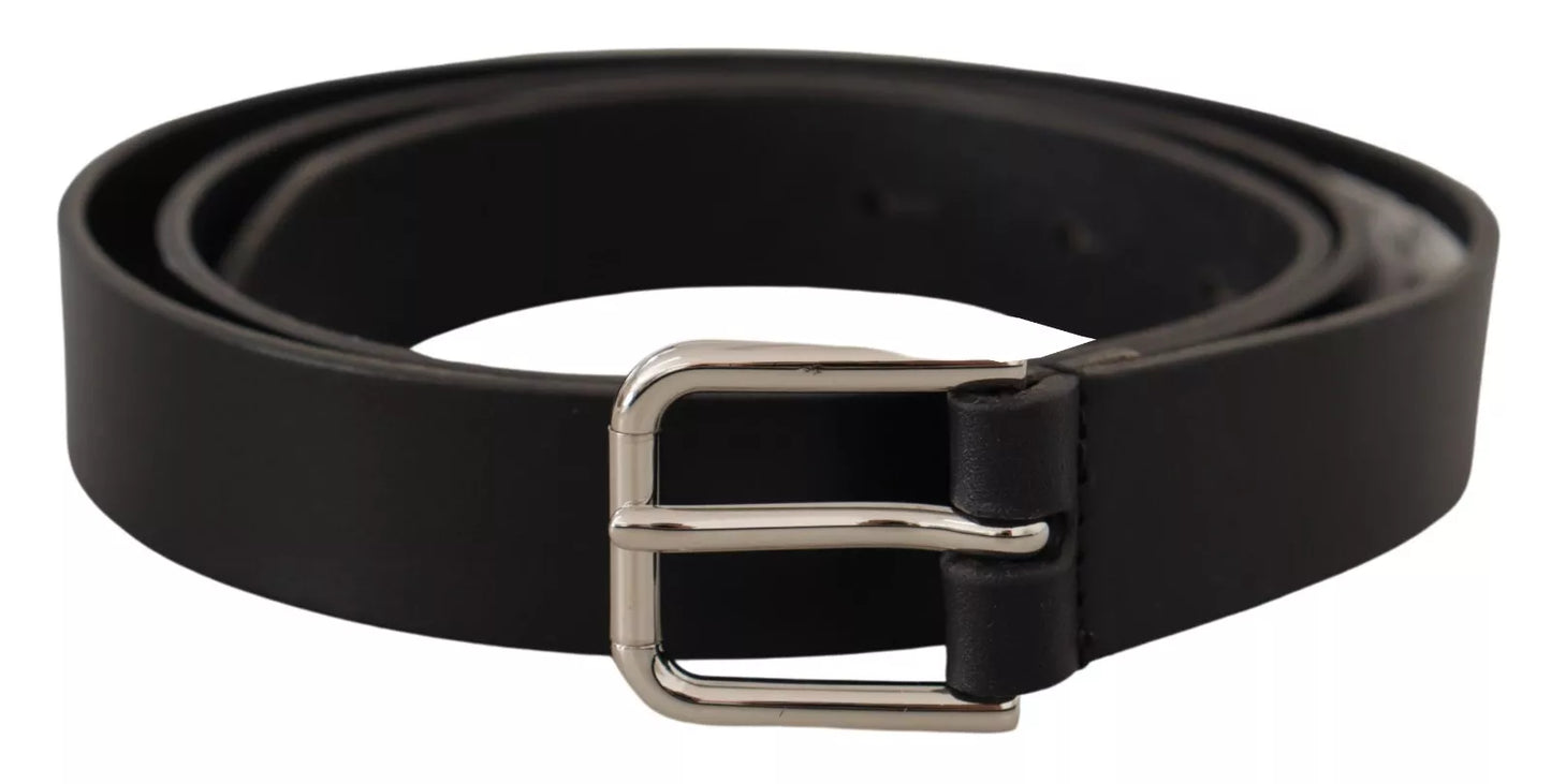 Dolce & Gabbana Black Classic Calf Leather Metal Box Buckle Belt