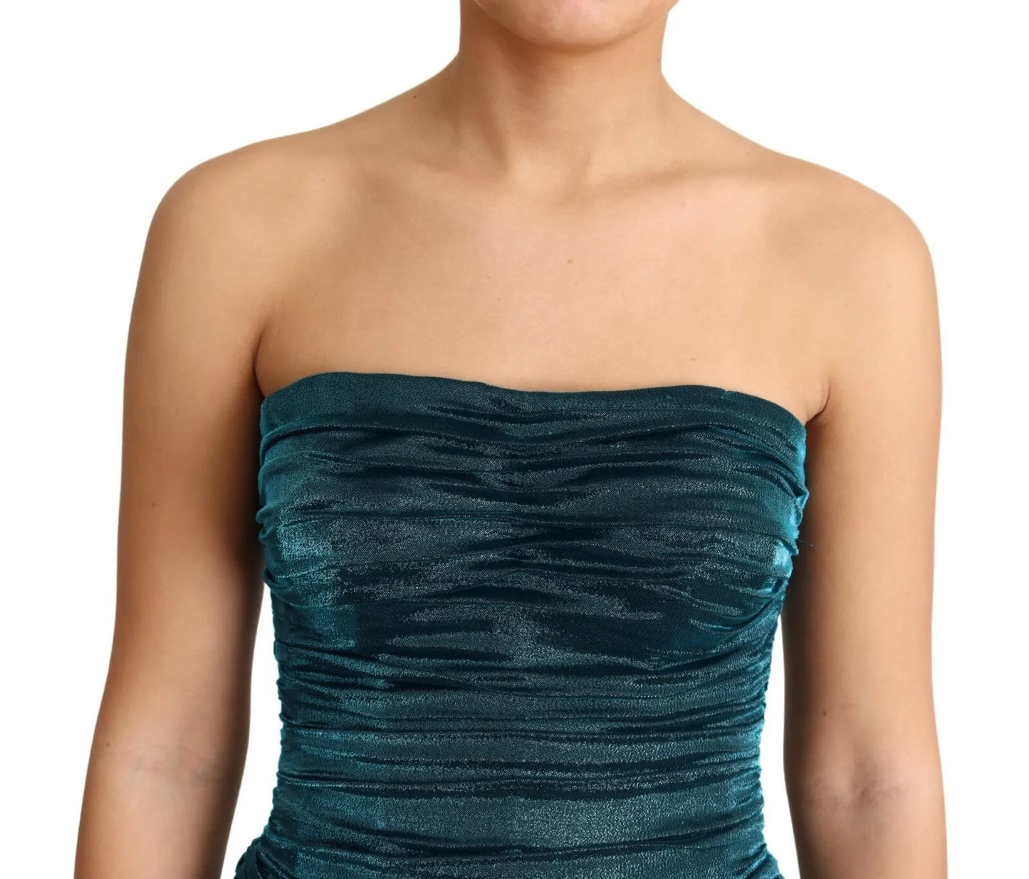 Dolce & Gabbana Silk Blend Green Satin Fitted Strapless Dress